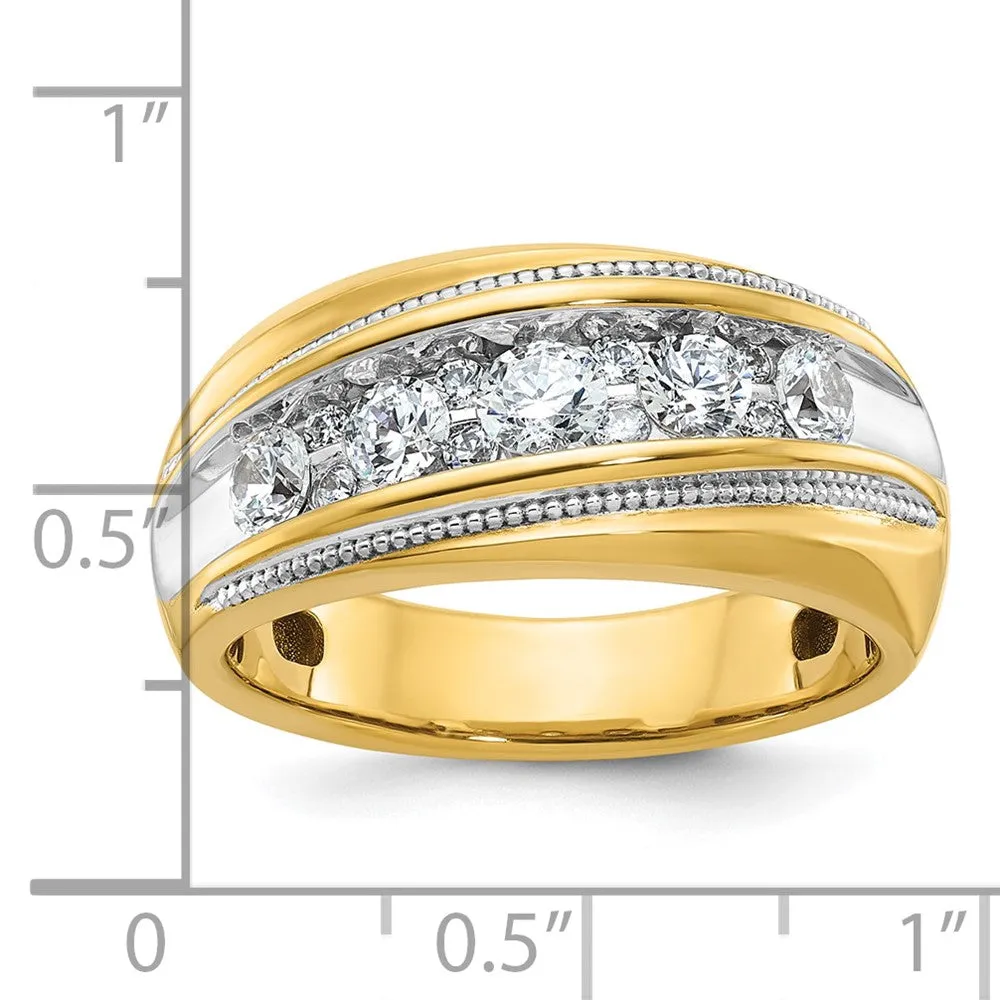 10.7mm 14K Yellow or White Gold 1 Ctw Diamond Milgrain Tapered Band