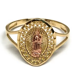10k Solid Gold Yellow & Rose Gold Virrgin Mary Ring (FC 24)
