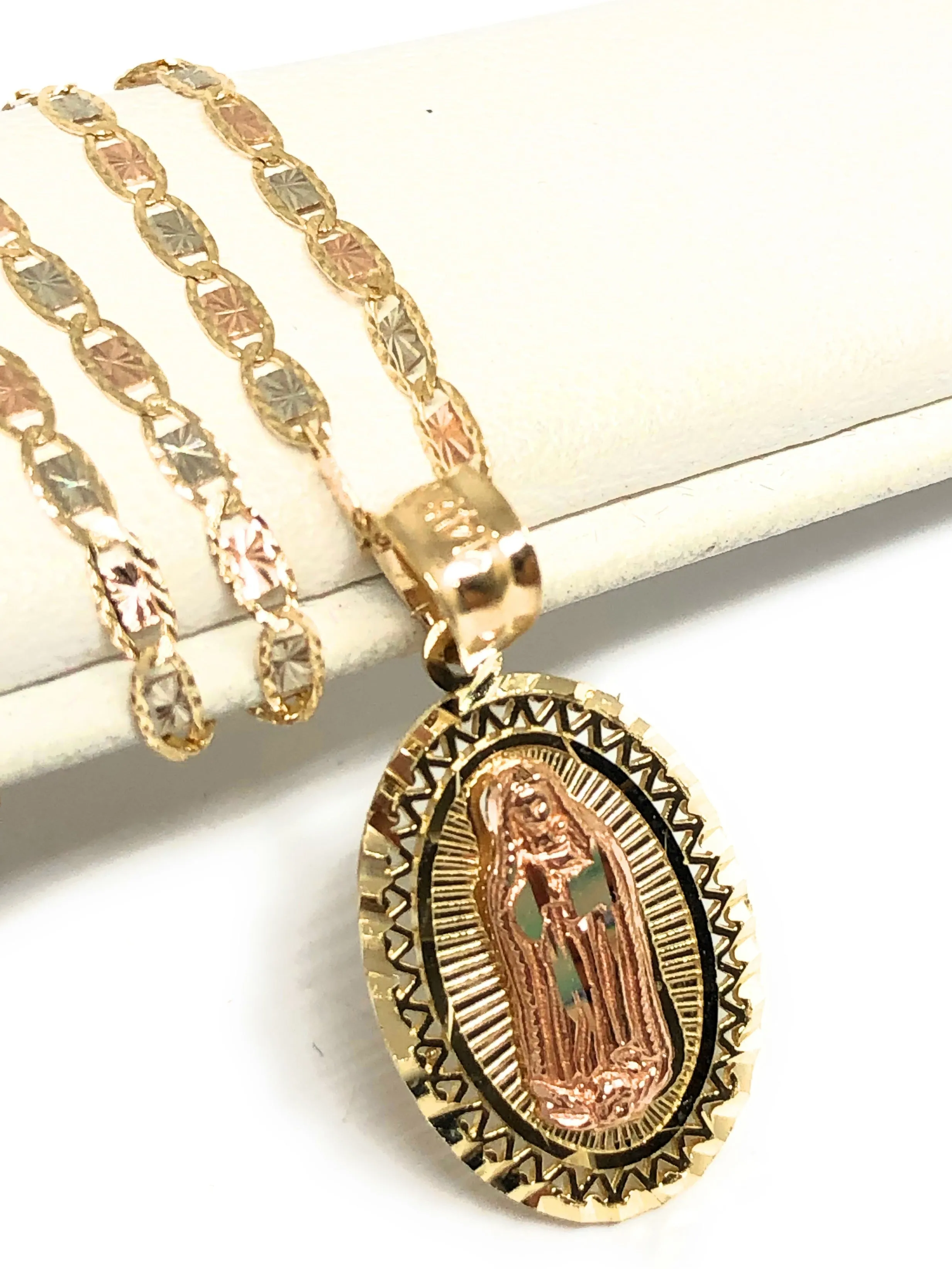 10k Solid Gold Yellow & Rose Virrgin Mary Pendant Virrgen Guadalupe Necklace