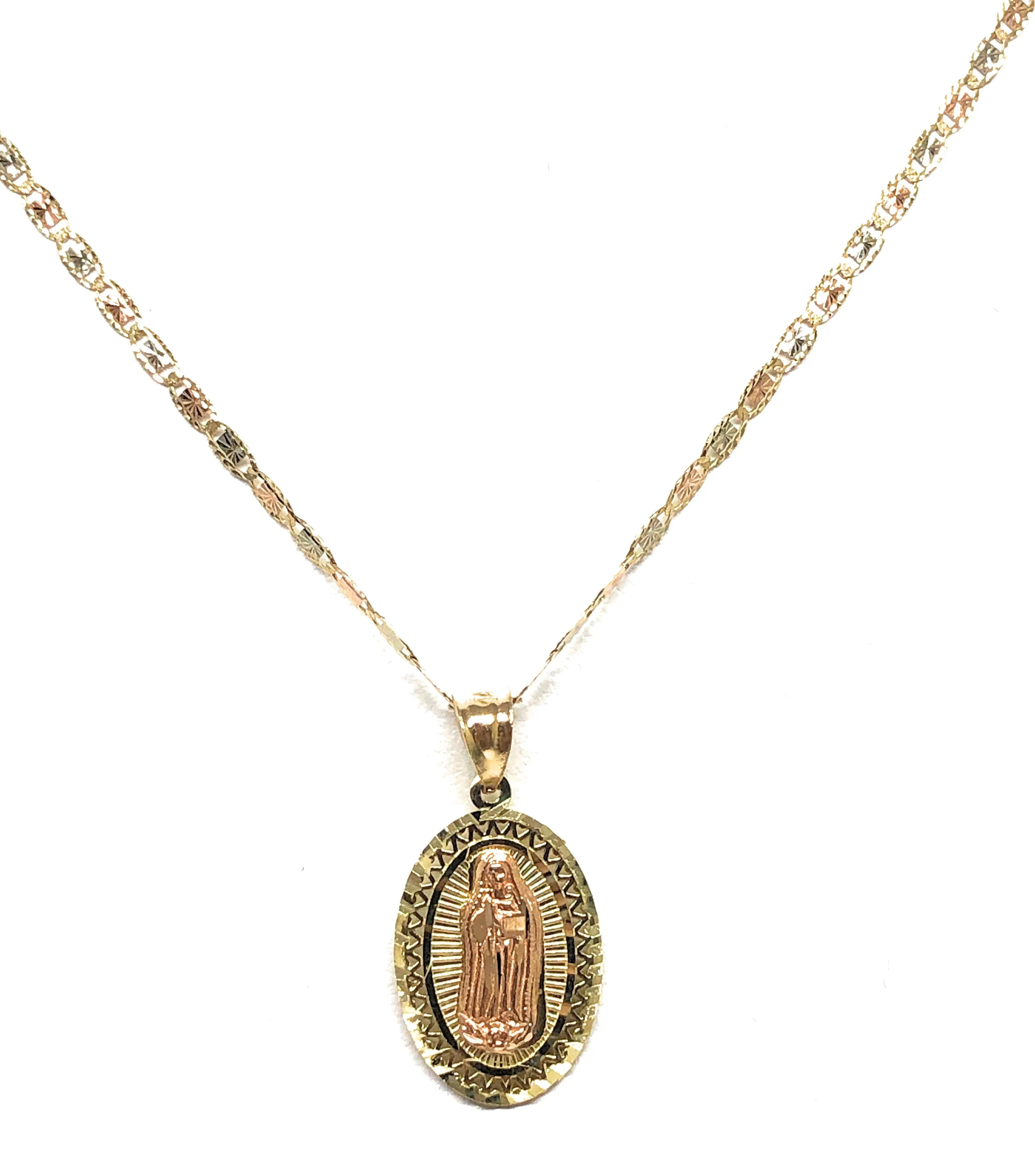 10k Solid Gold Yellow & Rose Virrgin Mary Pendant Virrgen Guadalupe Necklace