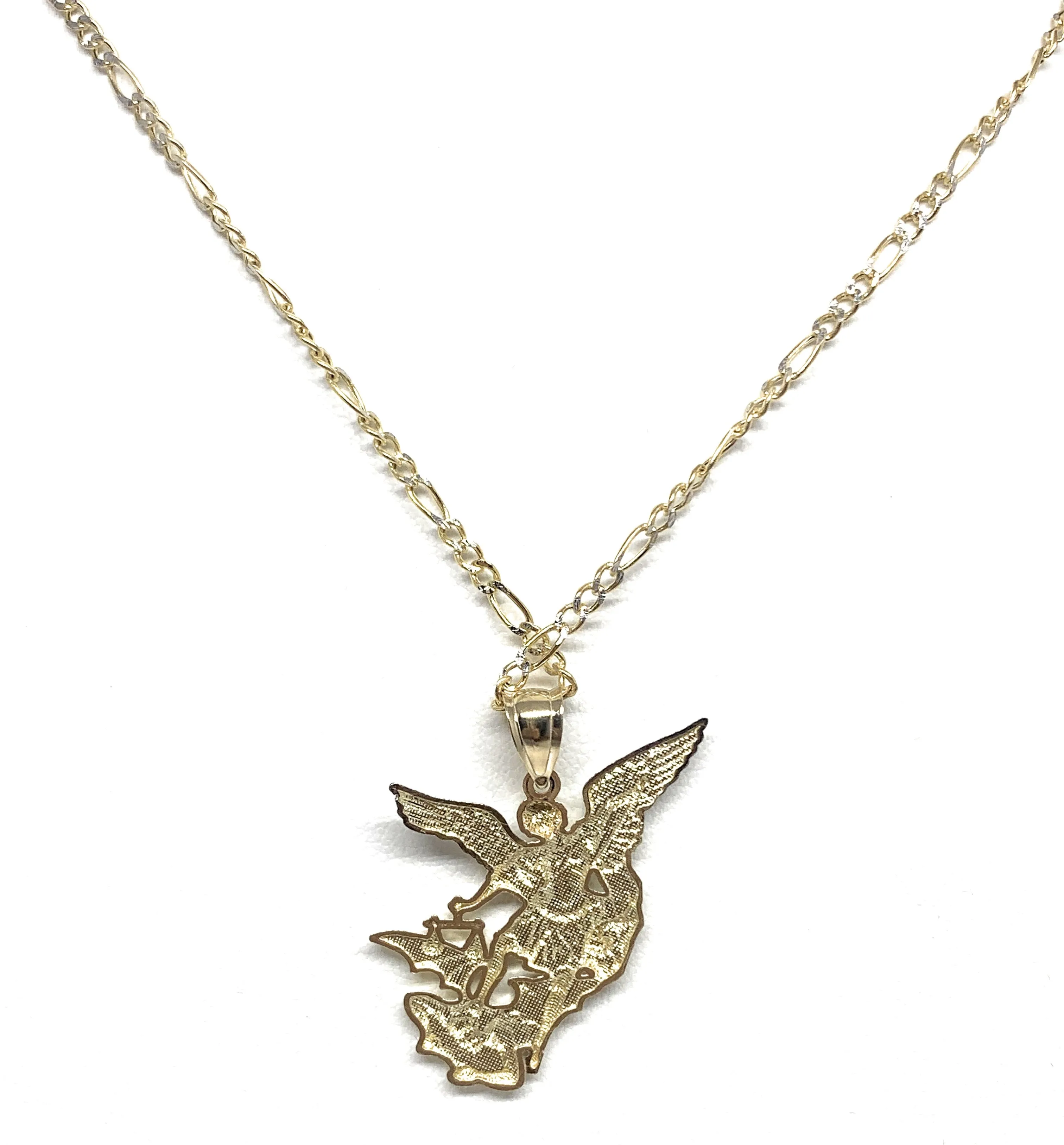 10k Solid Gold Yellow 2-Tone St. Michael Archangel Pendant Necklace (MED,LG)
