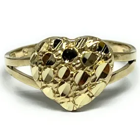 10k Solid Gold Yellow PUFFY Nugget Heart Ring (SM)