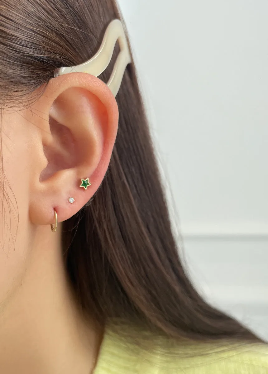 14K Solid Gold Bezel Star Cartilage Helix Tragus Inner Conch Earring Barbell Piercing