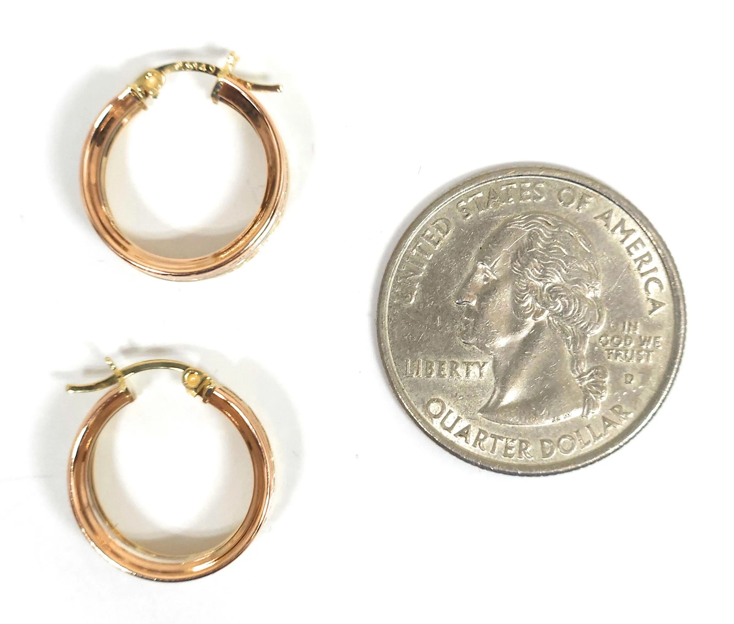 14k Solid Gold Tri-Color Triple Row Huggie CZ Earrings