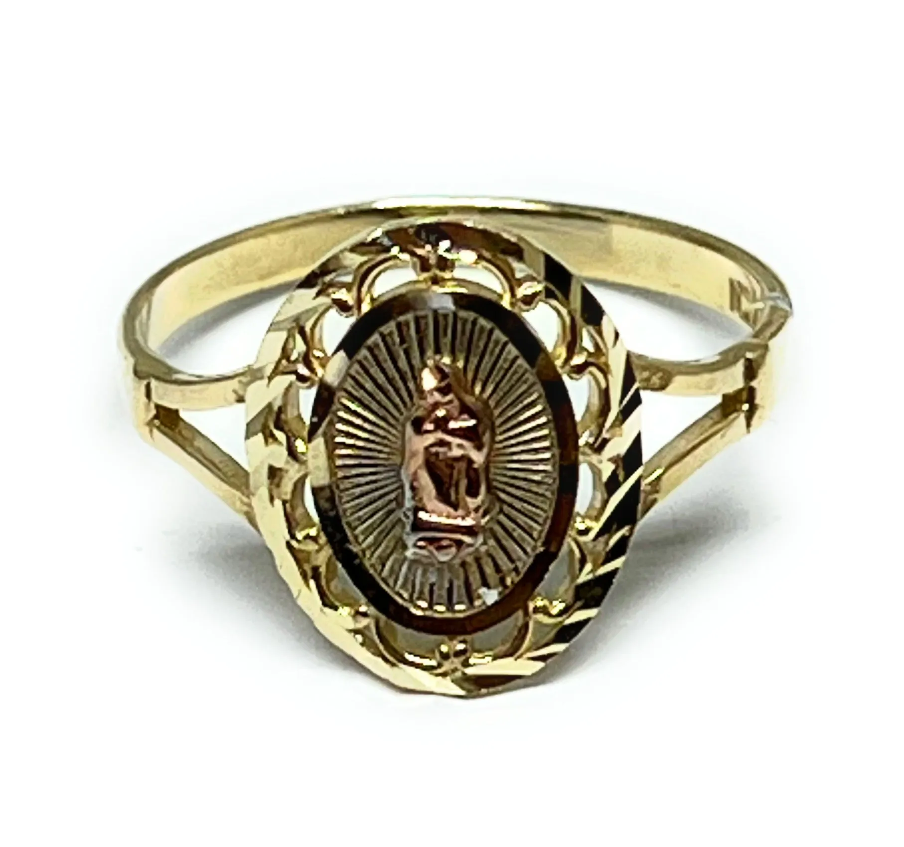 14k Solid Gold Tri-Color Virrgin Mary Ring