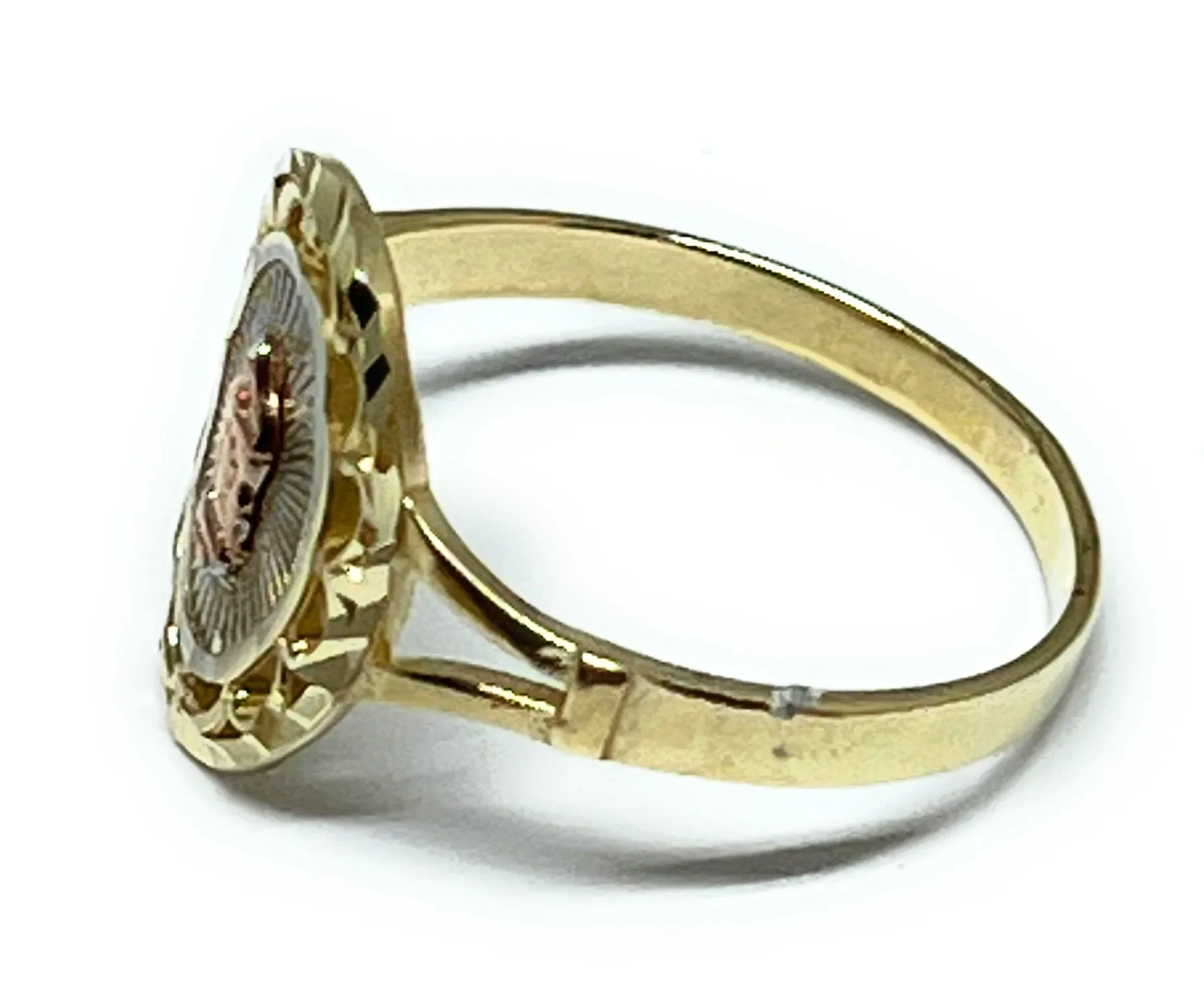 14k Solid Gold Tri-Color Virrgin Mary Ring