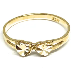 14k Solid Gold Yellow Double Heart Ring
