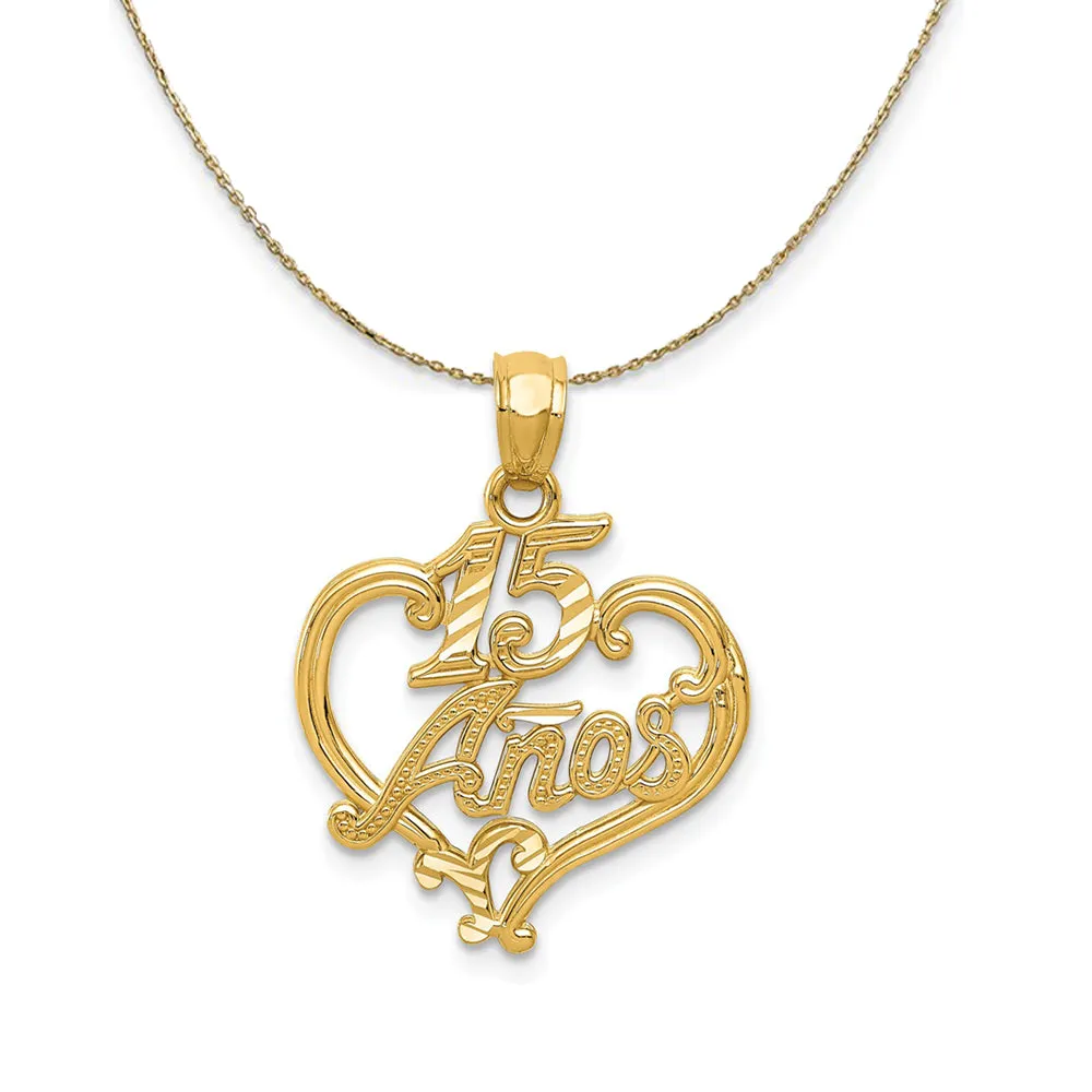 14k Yellow Gold 15 Anos Heart Necklace