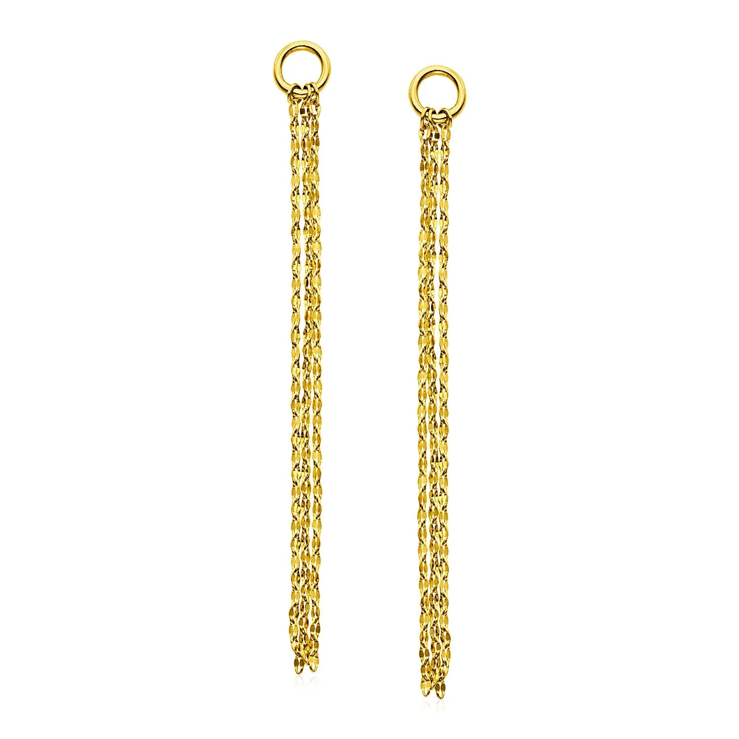 14k Yellow Gold Post Earrings with Texture Chain Dangles-rx85976