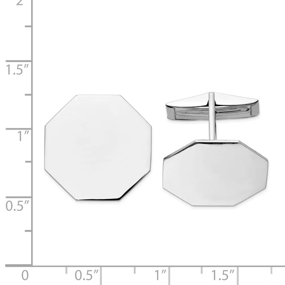 14K Yellow or White Gold Polished Octagonal Cuff Links, 20mm