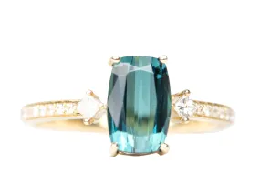 1.73ct Indicolite Tourmaline and Diamond Engagement Ring 14K Gold R6225
