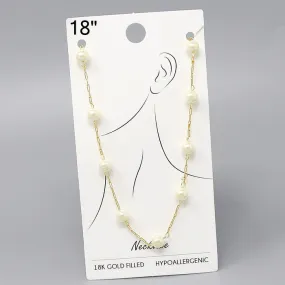 18K Gold Filled Pearl Station Chain Necklace - 18