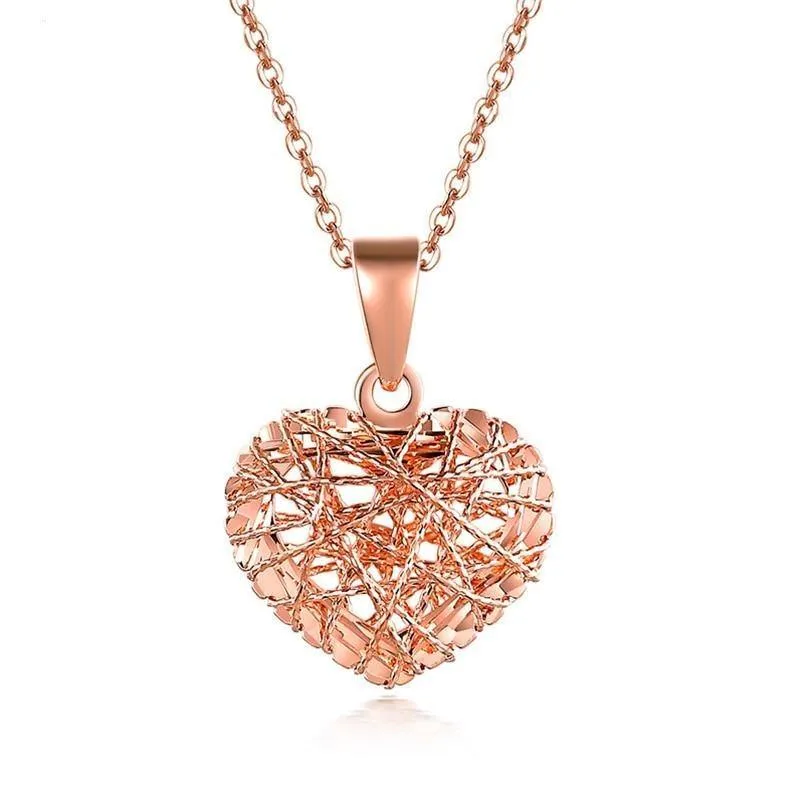 18K Rose Gold Mesh Heart Pendant
