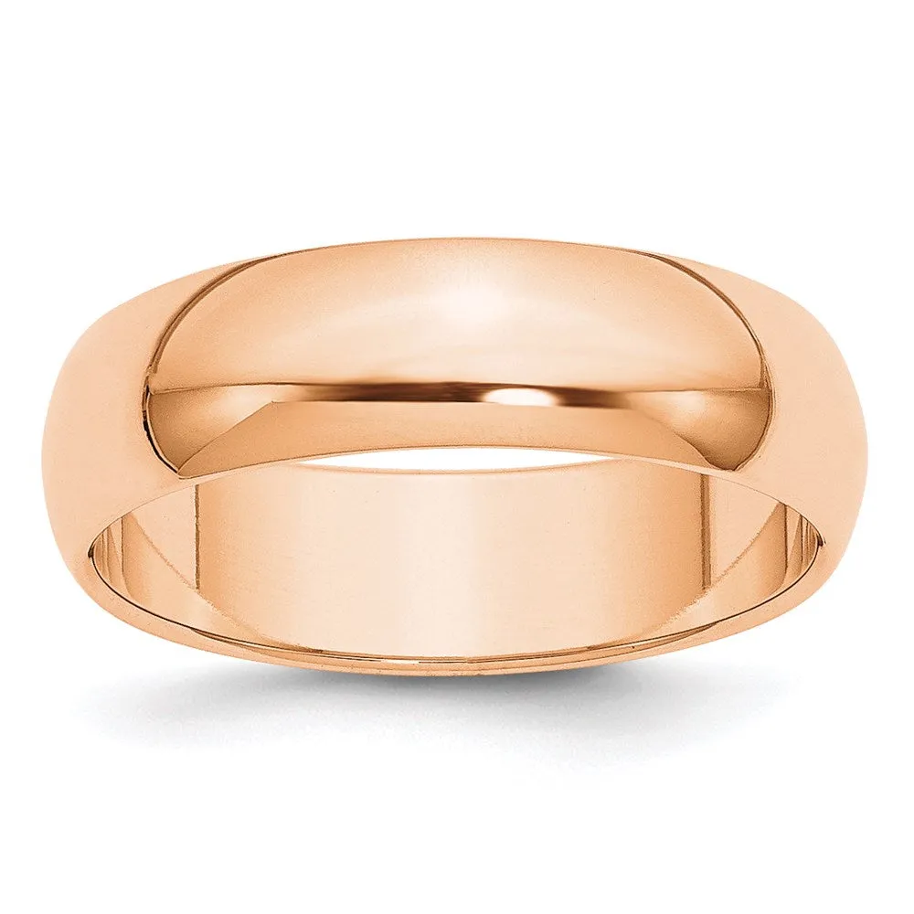 2mm to 6mm 10K Rose Gold Half Round Standard Fit Band