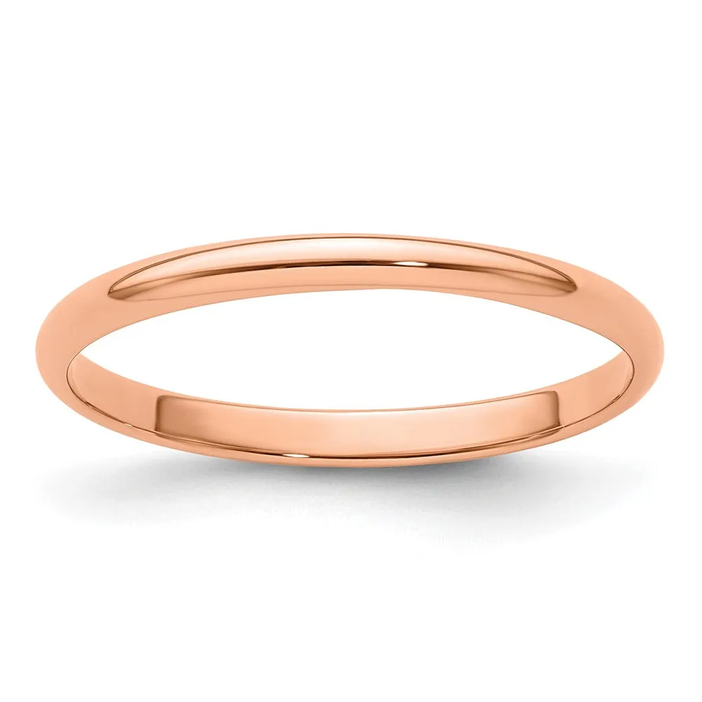 2mm to 6mm 14K Rose Gold Lightweight Half Round Standard Fit Band