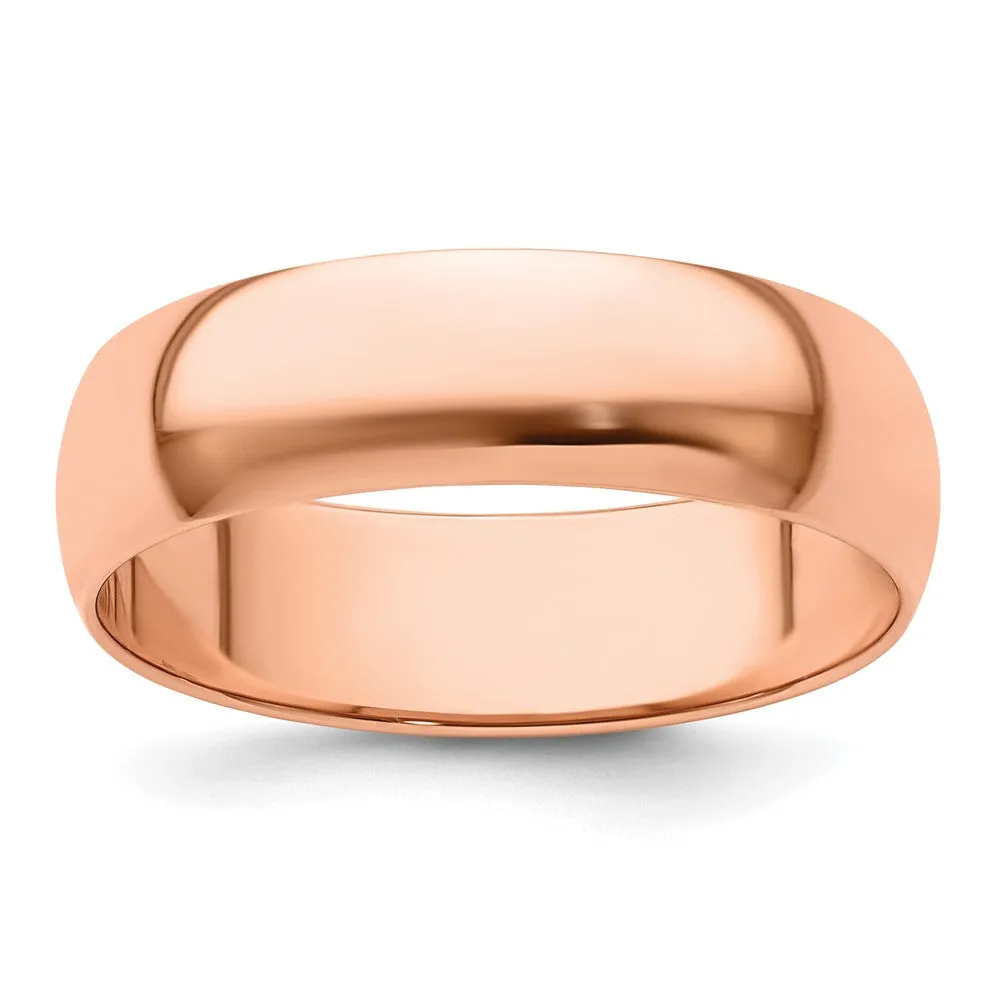 2mm to 6mm 14K Rose Gold Lightweight Half Round Standard Fit Band