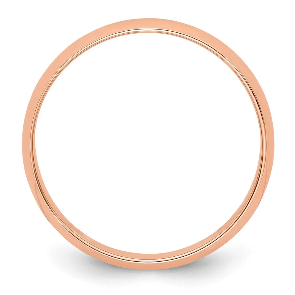 2mm to 6mm 14K Rose Gold Lightweight Half Round Standard Fit Band