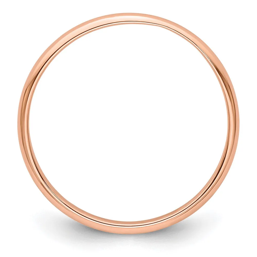 2mm to 6mm 14K Rose Gold Lightweight Half Round Standard Fit Band