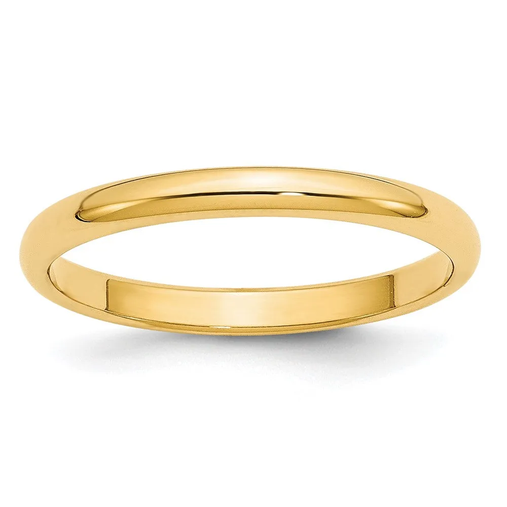 2mm to 6mm 14K Yellow Gold Half Round Standard Fit Band