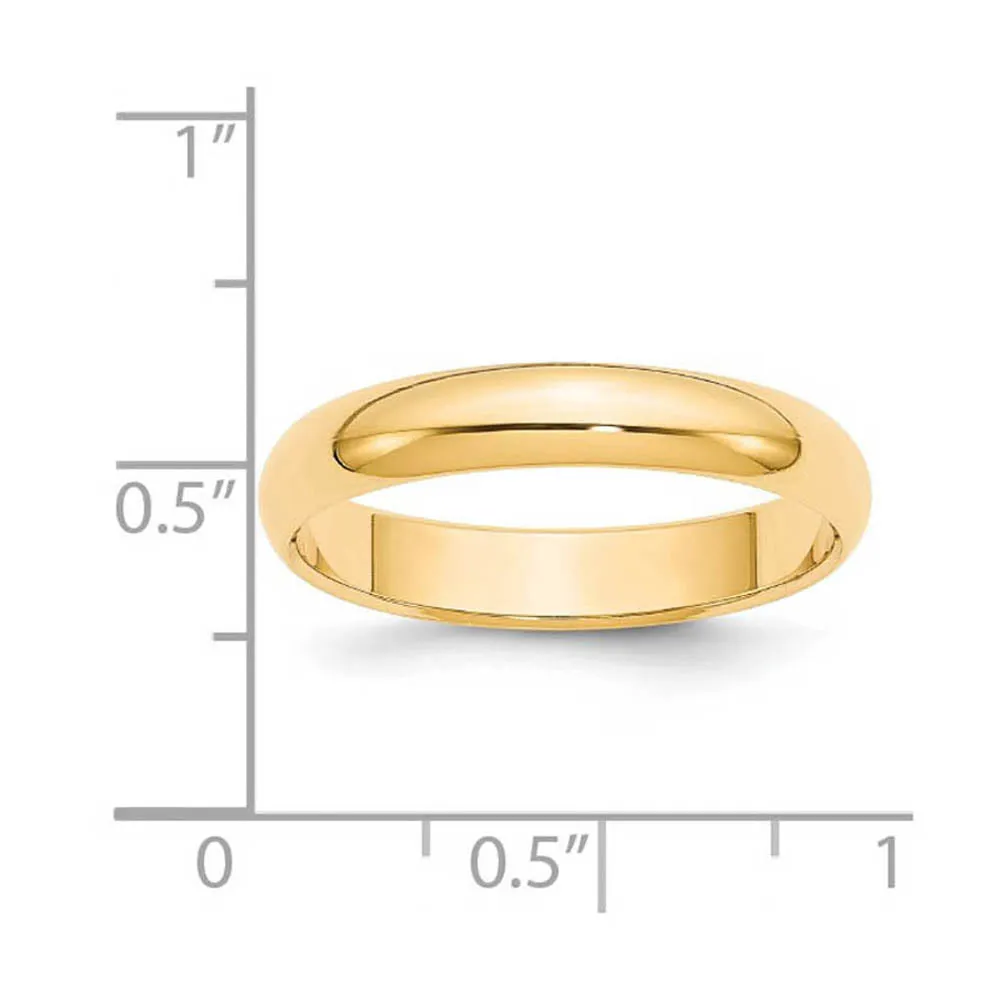 2mm to 6mm 14K Yellow Gold Half Round Standard Fit Band