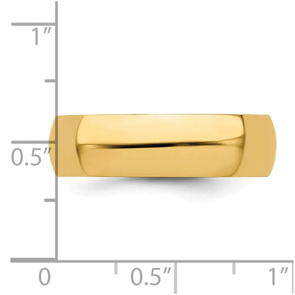 2mm to 6mm 14K Yellow Gold Half Round Standard Fit Band