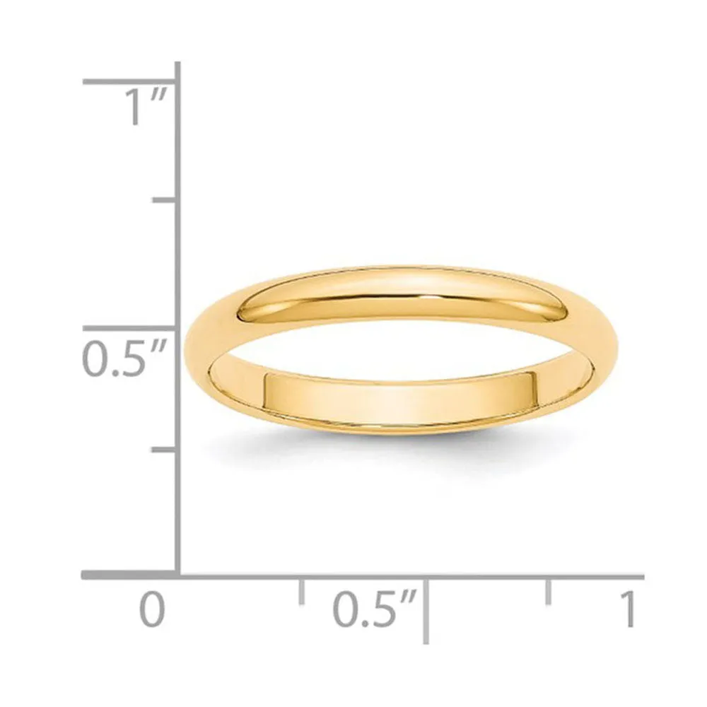 2mm to 6mm 14K Yellow Gold Half Round Standard Fit Band