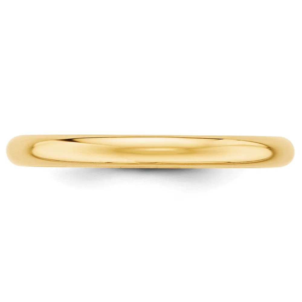 2mm to 6mm 14K Yellow Gold Half Round Standard Fit Band