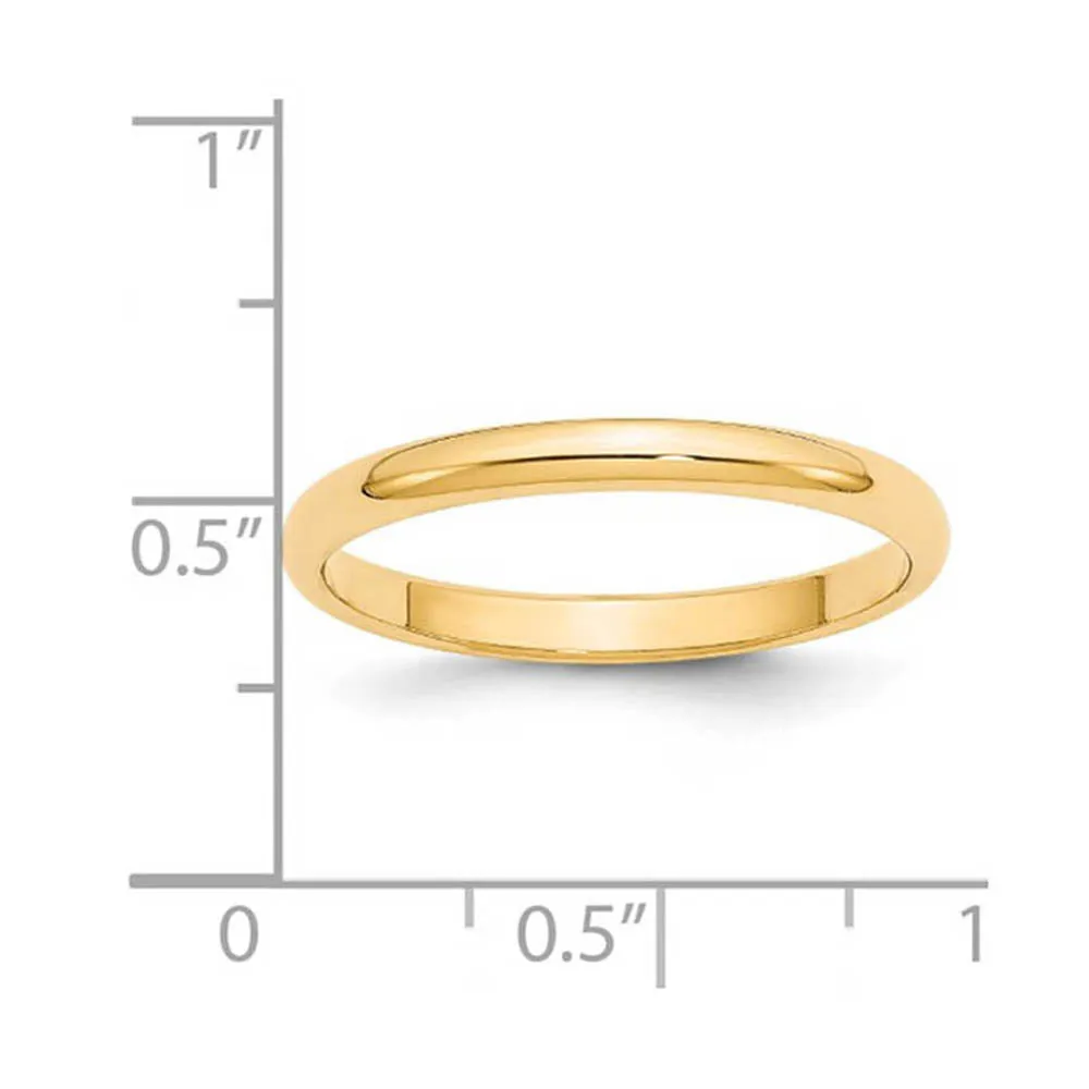 2mm to 6mm 14K Yellow Gold Half Round Standard Fit Band