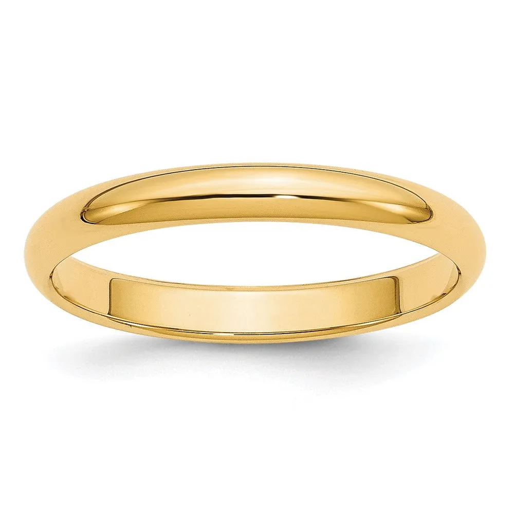 2mm to 6mm 14K Yellow Gold Half Round Standard Fit Band