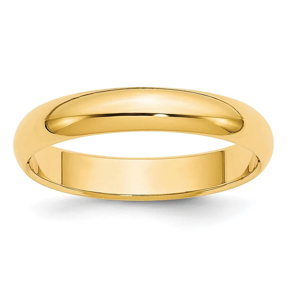 2mm to 6mm 14K Yellow Gold Half Round Standard Fit Band