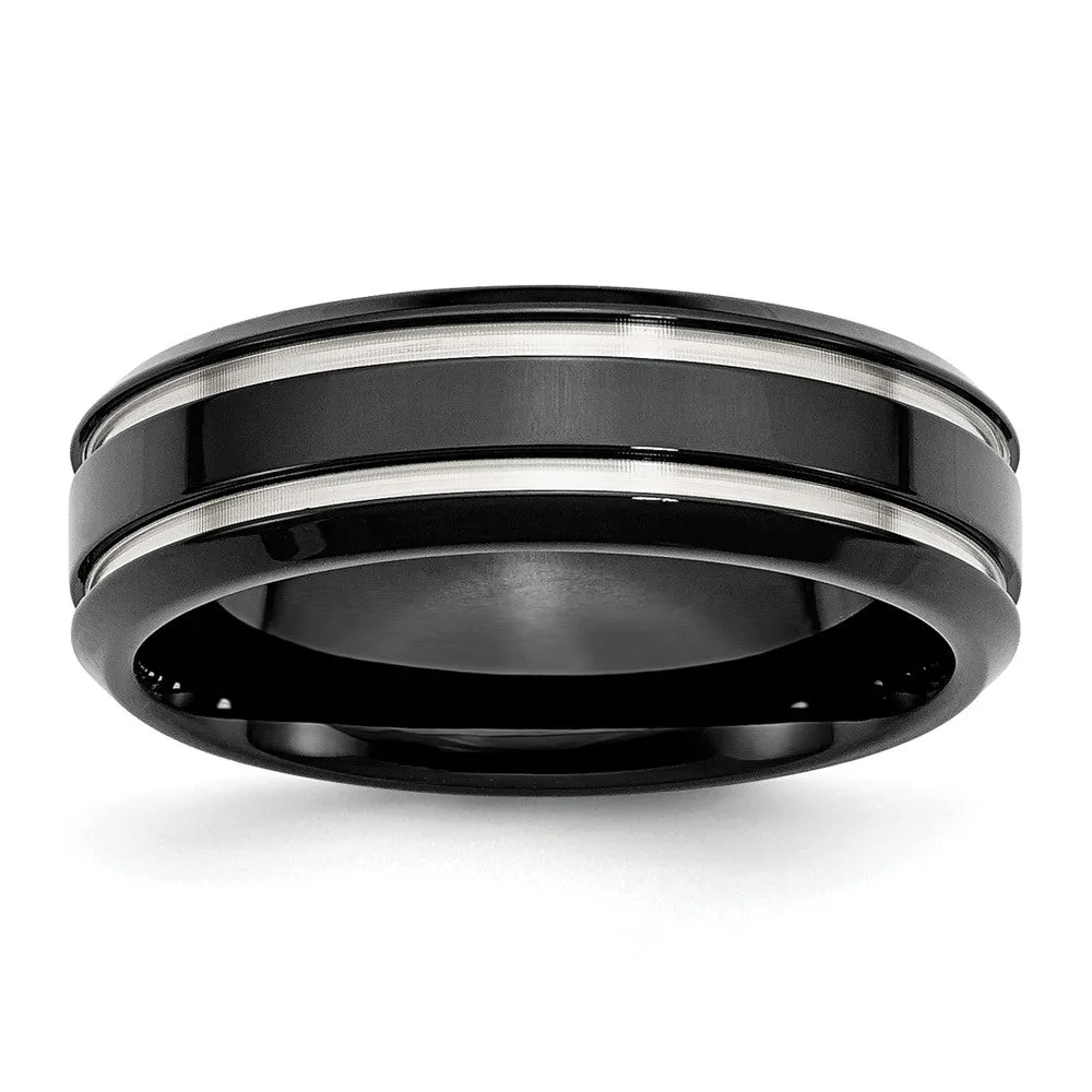 7mm Black Plated Stainless Steel Grooved Standard Fit Band