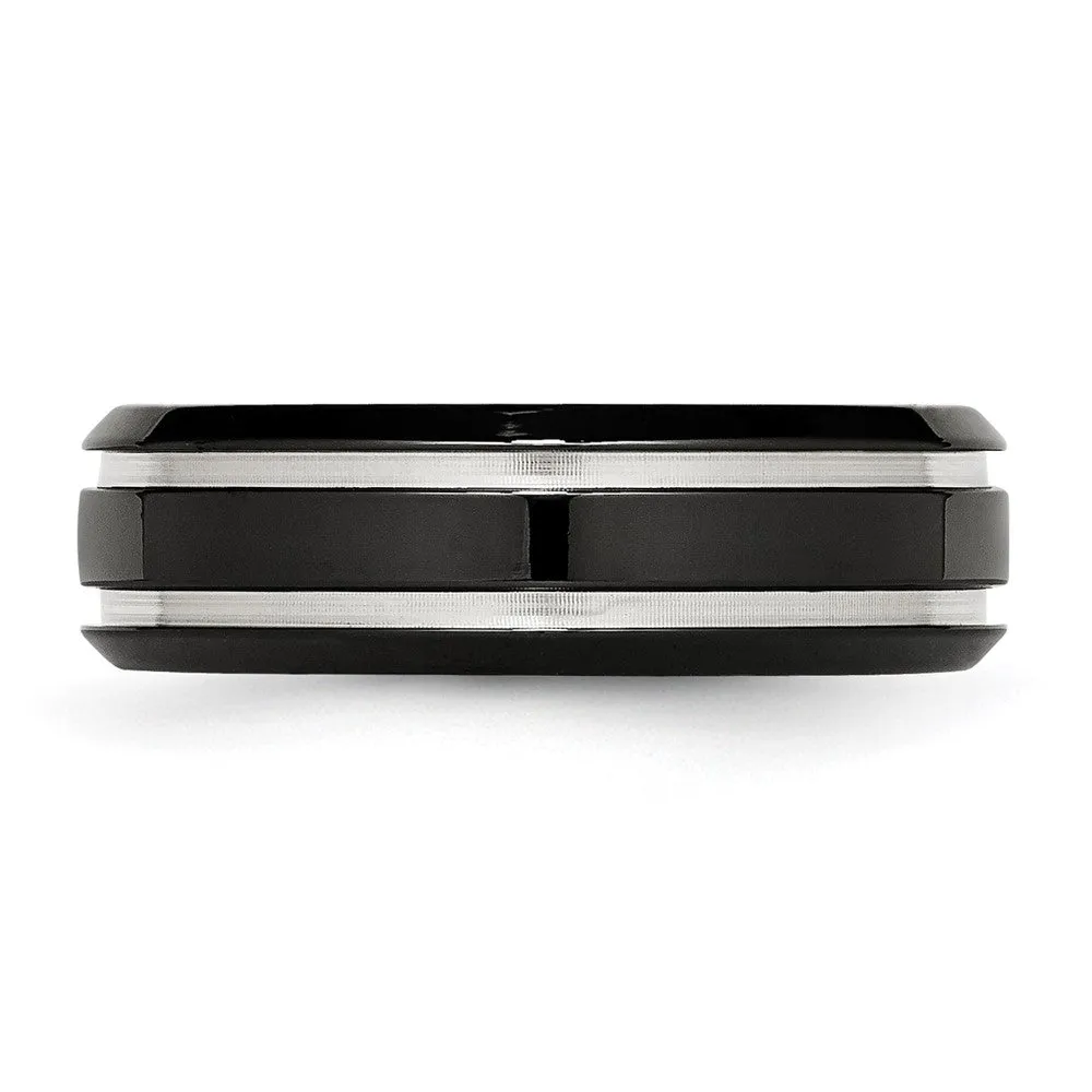 7mm Black Plated Stainless Steel Grooved Standard Fit Band