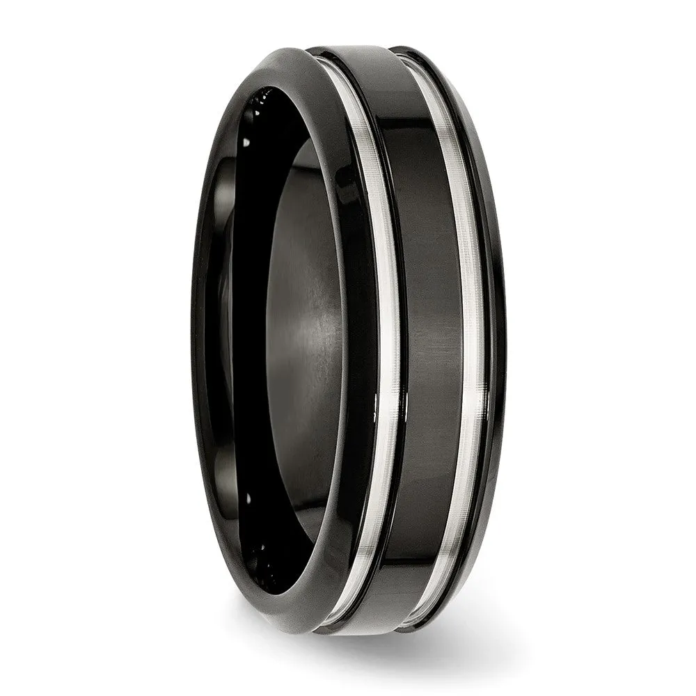 7mm Black Plated Stainless Steel Grooved Standard Fit Band