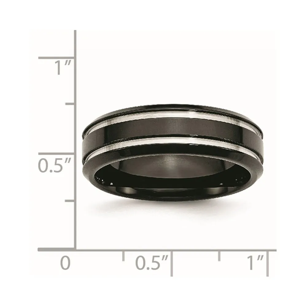 7mm Black Plated Stainless Steel Grooved Standard Fit Band