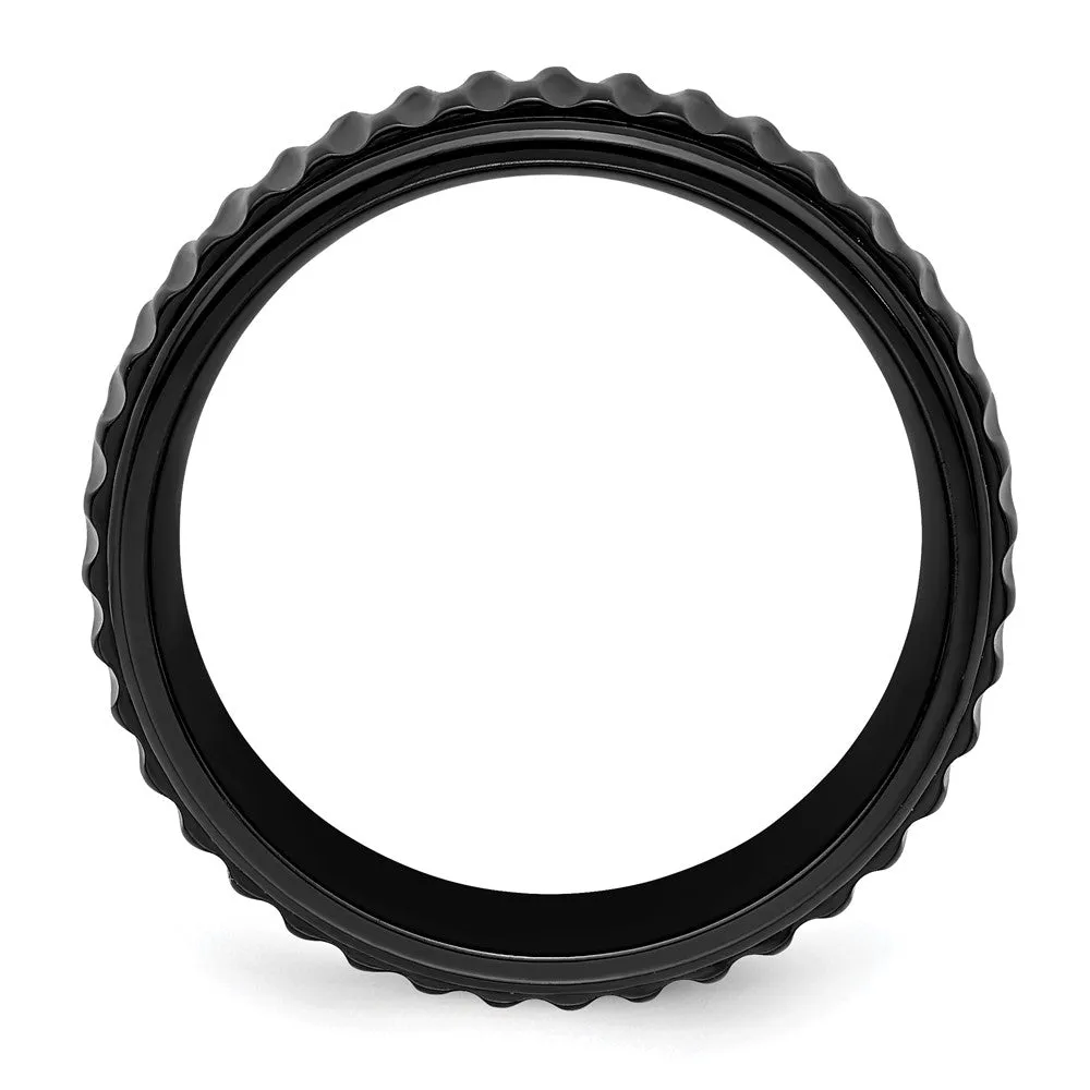 8mm Black Zirconium Grooved & Ridged Edge Standard Fit Band