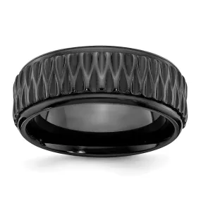 8mm Black Zirconium Grooved & Ridged Edge Standard Fit Band