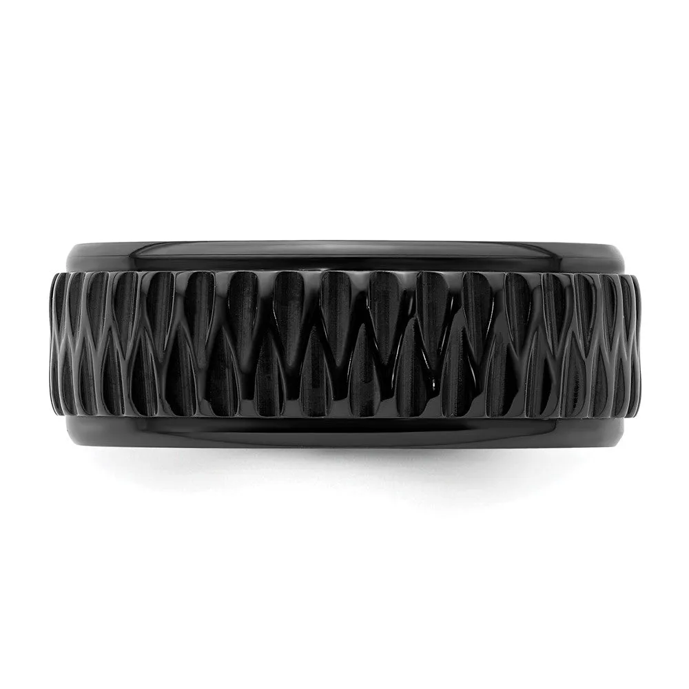 8mm Black Zirconium Grooved & Ridged Edge Standard Fit Band