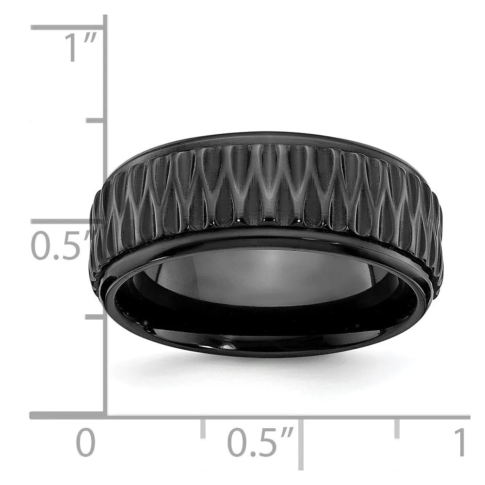 8mm Black Zirconium Grooved & Ridged Edge Standard Fit Band