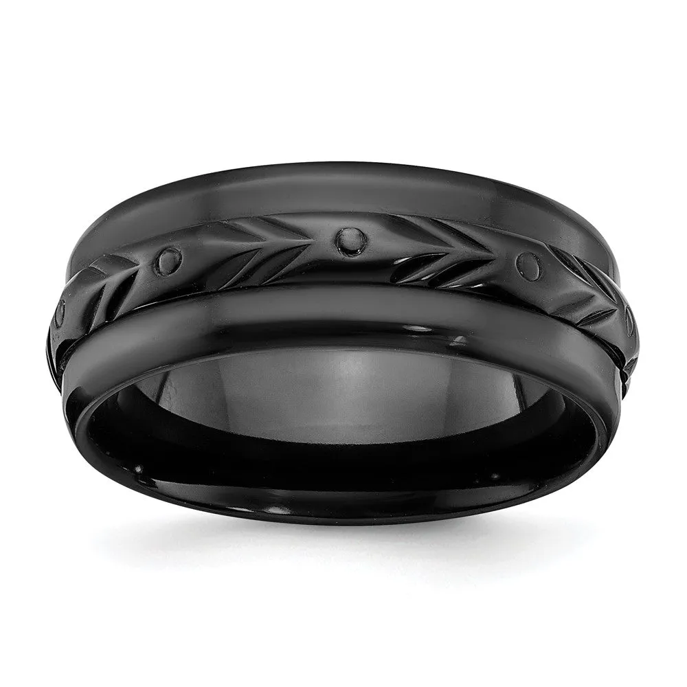 8mm Black Zirconium Polished Carved Standard Fit Band