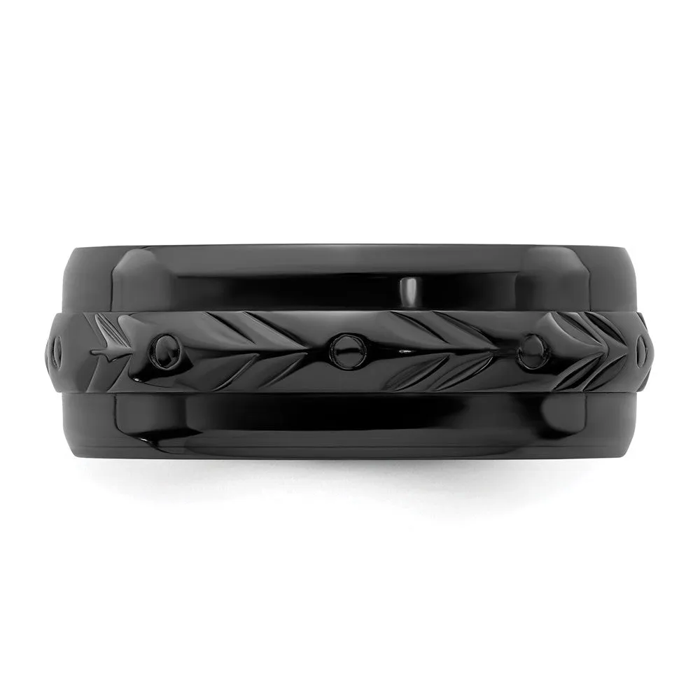 8mm Black Zirconium Polished Carved Standard Fit Band