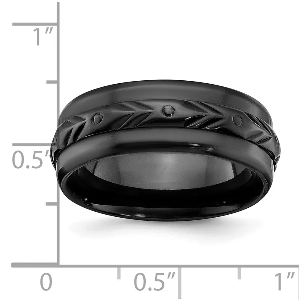 8mm Black Zirconium Polished Carved Standard Fit Band