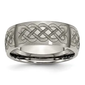 8mm Titanium Celtic Etched & Brushed Domed Standard Fit Band