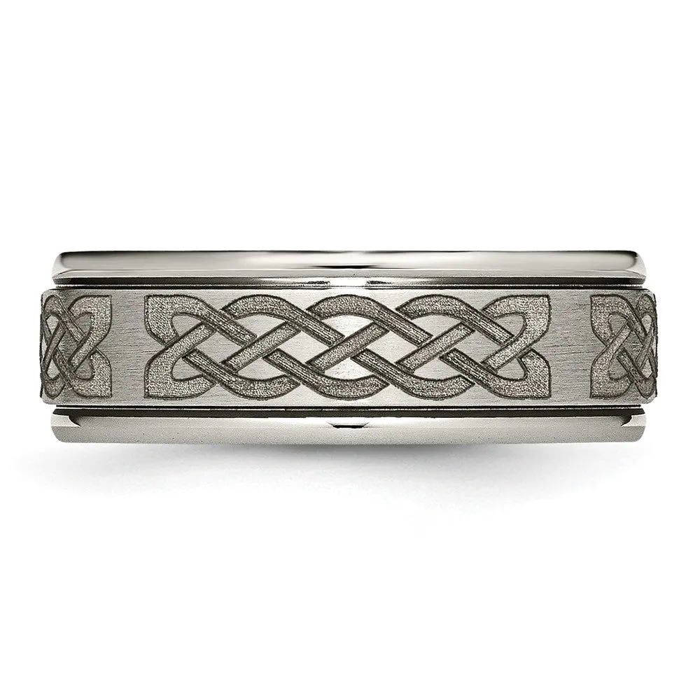 8mm Titanium Celtic Etched Design Grooved Edge Standard Fit Band