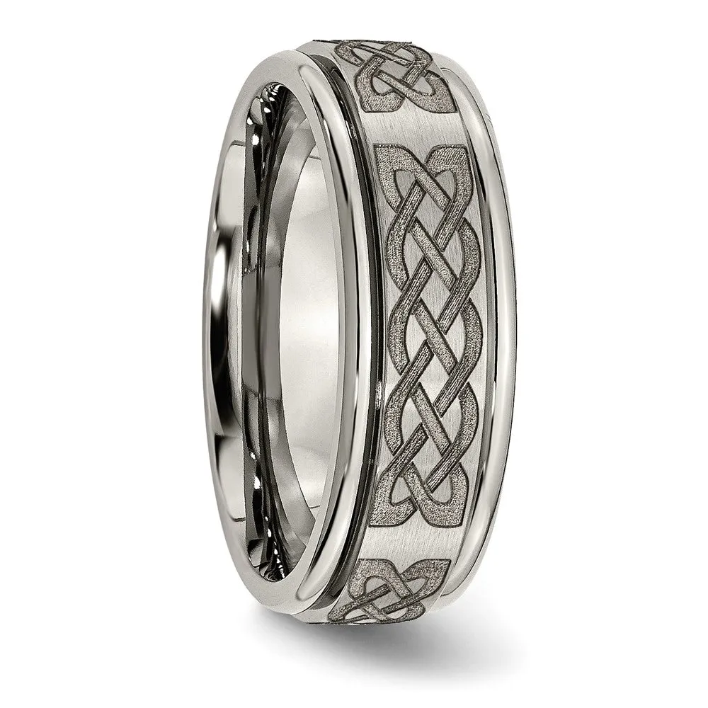 8mm Titanium Celtic Etched Design Grooved Edge Standard Fit Band