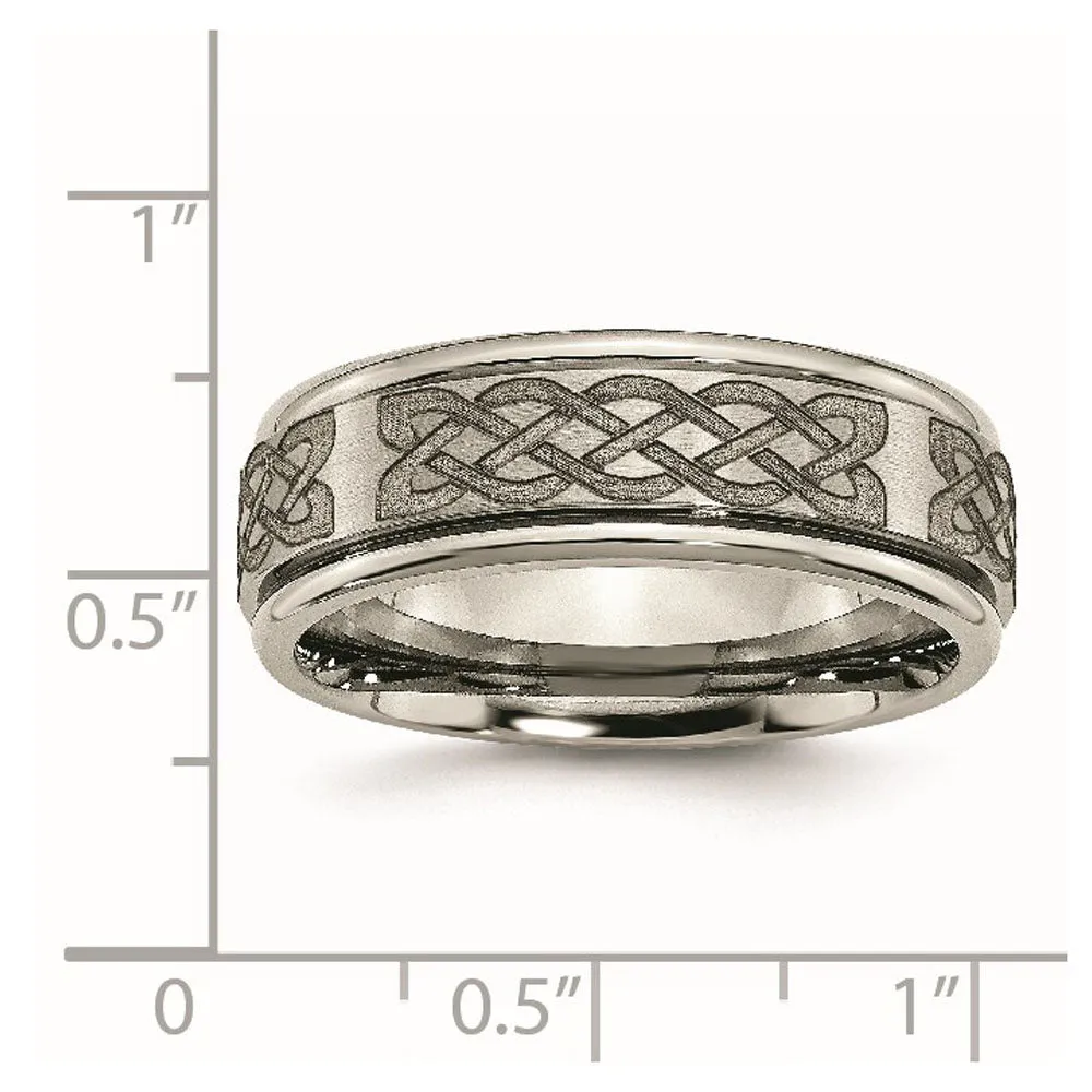 8mm Titanium Celtic Etched Design Grooved Edge Standard Fit Band