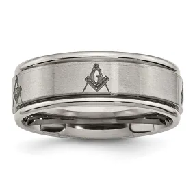 8mm Titanium Laser Etched Masonic Grooved Edge Standard Fit Band