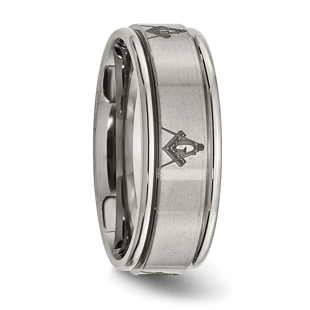 8mm Titanium Laser Etched Masonic Grooved Edge Standard Fit Band