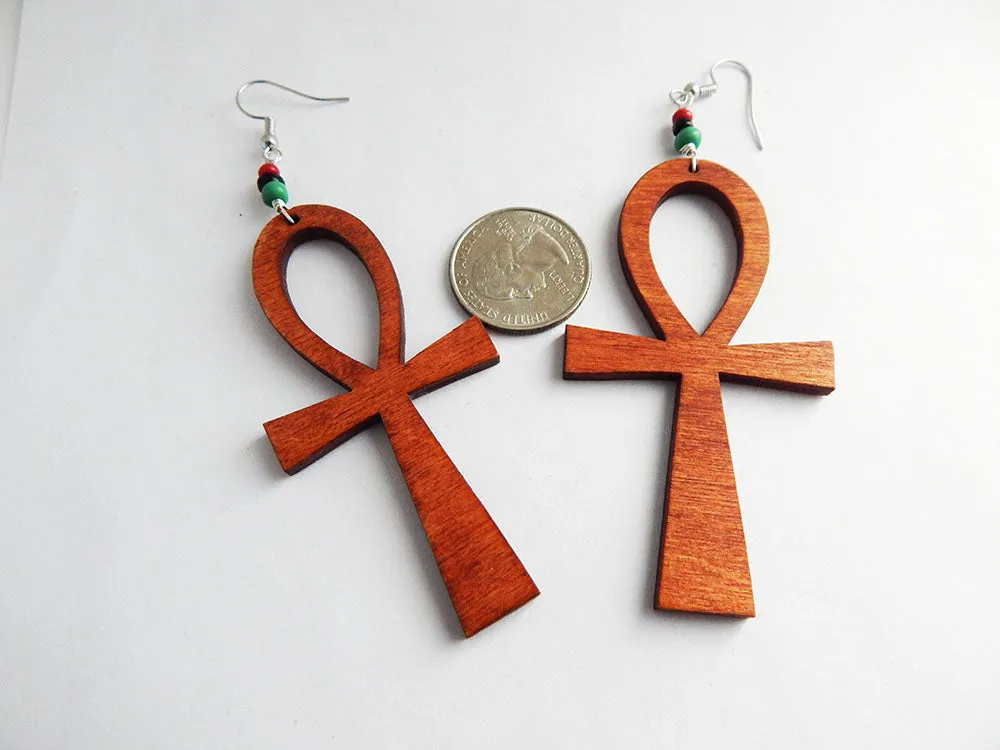 Ankh Earrings Wood RBG Beaded Ankhs Jewelry The Blacker The Berry