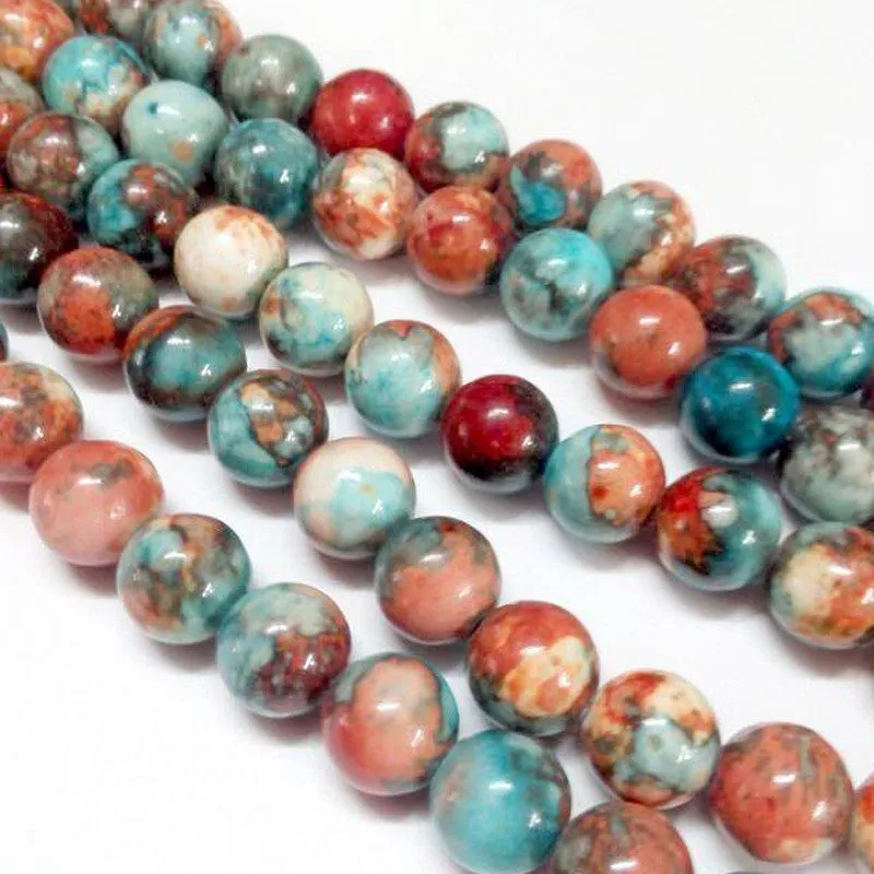 Aqua Orange Fossil Dyed Round 4mm, 6mm, 8mm