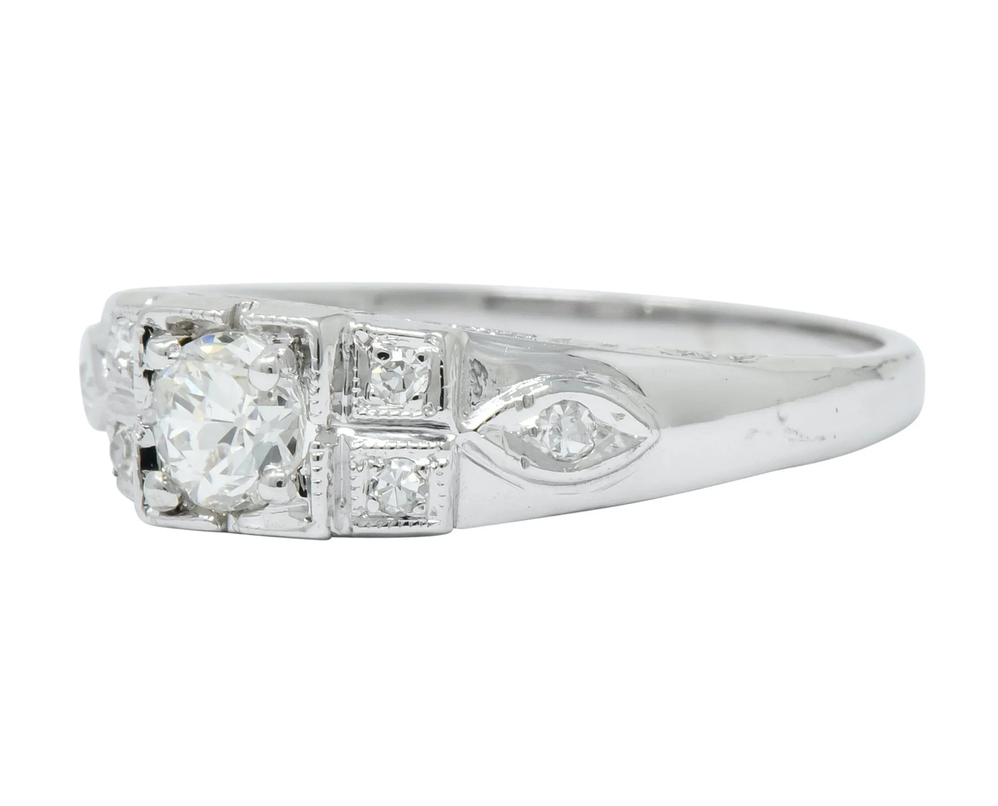 Art Deco 0.37 CTW Diamond 18 Karat White Gold Engagement Ring